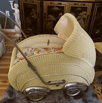 RARE Vintage German Wicker Baby Buggy / Carriage
