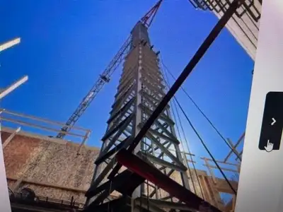 Koenig self erect crane, 92 feet in height, 143 feet of reach, recently serviced, comes with remote....