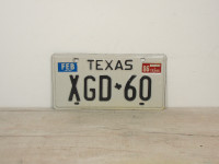 Vintage 1980s Texas License Plate XGD 60 Black White US State