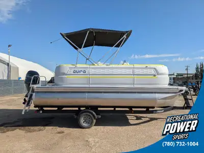 Get ready to make a splash with the new Avalon Aura 1985 Quad Lounge Pontoon! With luxurious wrap-ar...