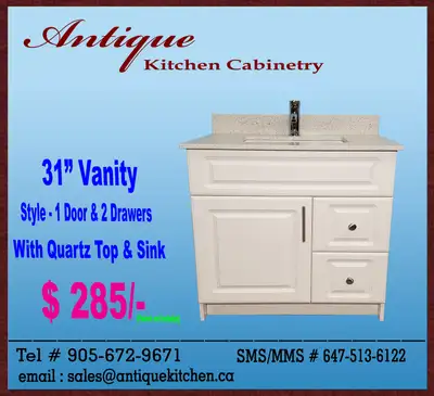 $285=31” Bathroom Vanity with Drawers,Quartz Top & Sink for SALE, View more