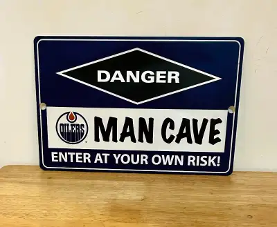 NHL Edmonton Oilers Team Logo Danger Man Cave Wall Art