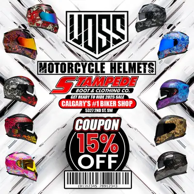 CALGARY VOSS MOTORCYCLE HELMETS 15% OFF COUPON CALGARY'S #1 BIKER SHOP GET READY TO RIDE MOTORCYCLE...