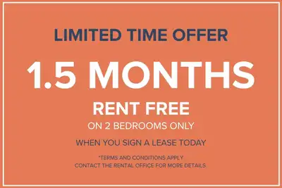 1 Month Free Rent No Last Month's Rent Deposit 1.5 Months Free Rent on 2 Bedrooms Visit our Website:...
