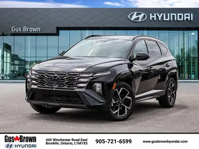 Odometer is 2095 kilometers below market average! Black 2025 Hyundai Tucson Hybrid N Line AWD 6-Spee...