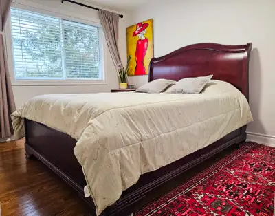 Queen bed solid wood and matching nightstand, View more