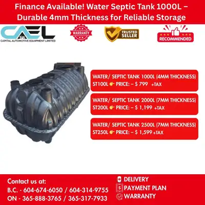 Finance! New CAEL Water Septic Tank CERTFIED & WARRANTY INCLUDED $799 The CAEL Water Septic Tank 100...