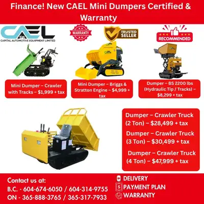 Finance! New CAEL Mini Dumpers Certified & Warranty 1,999 Durable Efficient All-Terrain Performance...