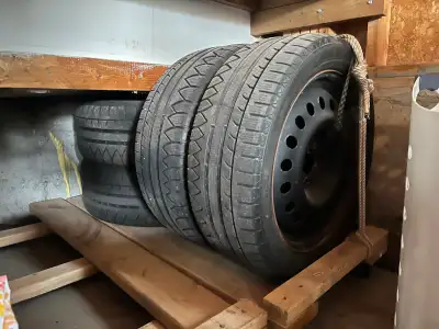 Selling a set of four winter tires with rims. The tires are worn, but the rims are in good shape. Th...