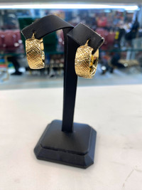 NEW! 10K Gold Textured Wide Hoop Earrings
