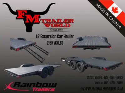 18' Rainbow Car Equipment Hauler/ Flat Deck Trailer 2 5200# Axles Brakes Slide in Ramps 6'10in. betw...