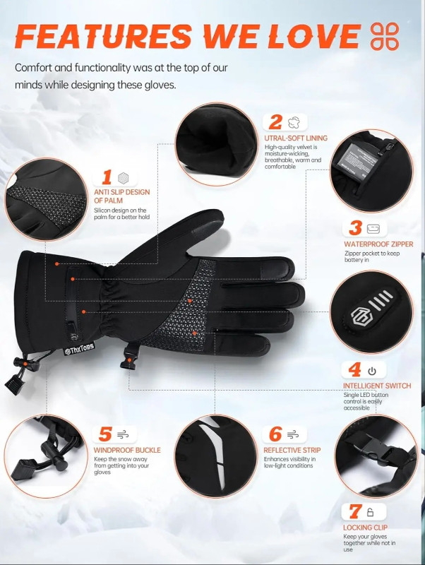 ThxToms Heated Gloves for Men Women with Touchscreen, Waterproof in Other in Gatineau - Image 3