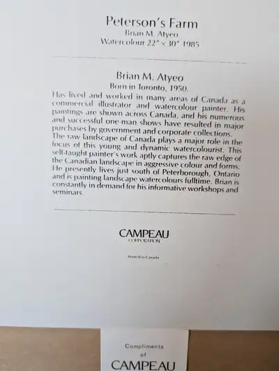 BRIAN M ATYEO WATERCOLOR - PETERSON FARM, View more