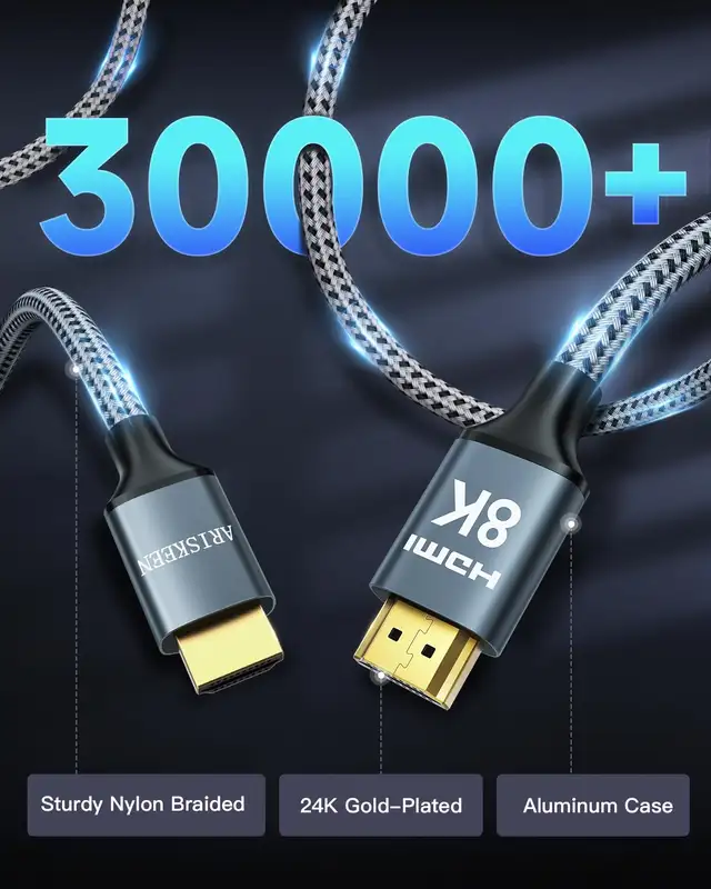 8K HDMI Cable 18 FT, ARISKEEN 48Gbps High Speed HDMI 2.1 Cable in General Electronics in Markham / York Region - Image 6
