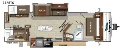 Guarantee RV Jayco Jay Flight 33RBTS travel trailer highlights: Bunkhouse Triple Bunks Booth Dinette...