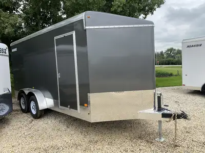 2025 Agassiz Cargo Trailer 7'x 16' + 2' V-nose 2 - 5200 lb torsion axles Rear ramp door and side RV...