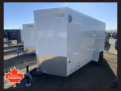 Hail Storm Priced! 2025 Rainbow Prairie Road White V-Nose Cargo 6x12 Ramp Door -Man Door Bar Lock -6...