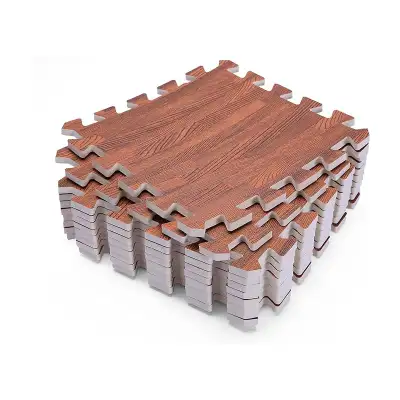 NEW WOOD GRAIN EVA INTERLOCKING FLOOR TILES GYM FLOORING MAT SALE $9.95 10.76 SQ FT (12 TILES) DARK...