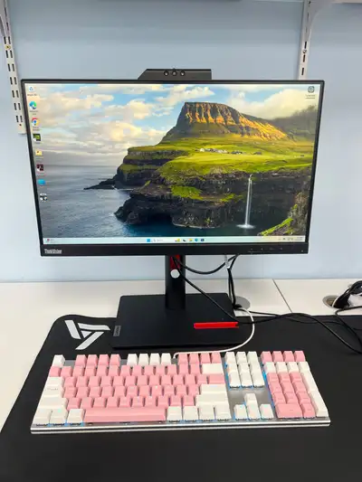 22‘’ FHD 1080p Lenovo monitor with camera HDMI/DP adjustable, View more