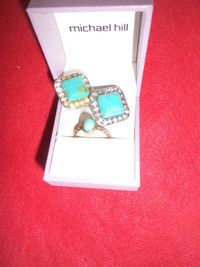 faux turquoise ring size 7 with matching faux pierced earrings.