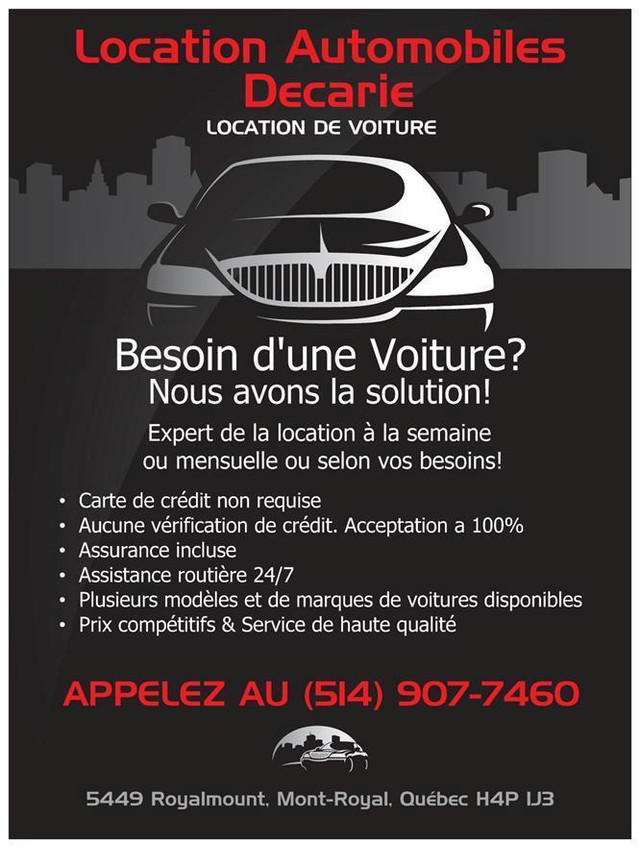 Louer une Auto à la Semaine / Mois ou Plus - $399 + tax dans Autre  à Ville de Montréal - Image 2