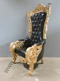 6ft tall Mahogany King Throne Chair (Black on Gold) For Sale
