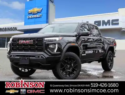 Meet the 2026 GMC Canyon Elevation Crew Cab Short Box 4-Wheel Drive Elevation, a black powerhouse re...
