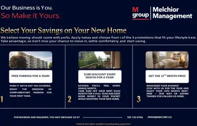 Bachelor Suites - Available Now! -$1,350/Month -Heat, Hydro & Water Tank Fee Extra -$50.00/ Month Pa...