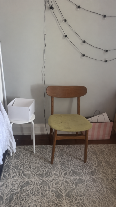 Wooden Dining Chairs with Olive Green Seats - $50 Each, View more