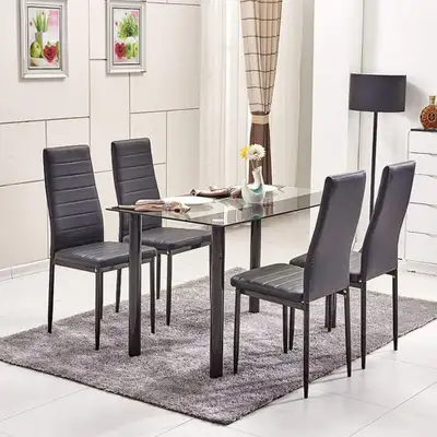 Modern Black & White Dining Set – Tempered Glass Table, View more