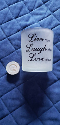 Live, Laugh, Love Candle holder, frosted glass