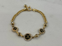 NEW! 10K Gold Designer Inspired "CC" Bracelet w/CZ Accents