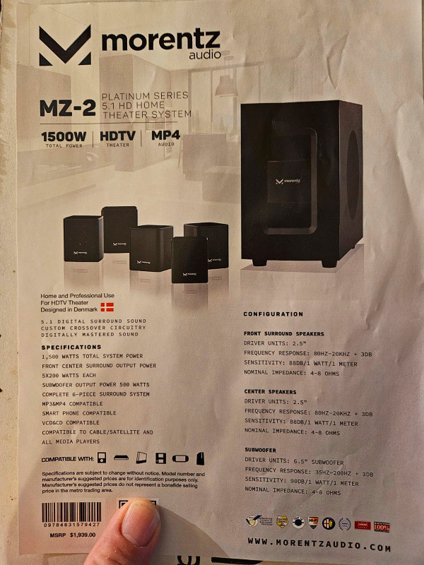 Morentz home theater speaker system with subwoofer. BNIB $80 in Speakers in London - Image 2