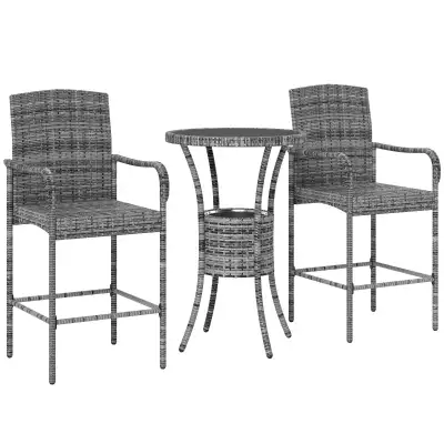 3 Pieces Patio Bar Set, Rattan Bistro Table and Chairs, Outdoor, View more