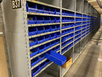 Used stacking plastic storage bins for 24” deep shelving.