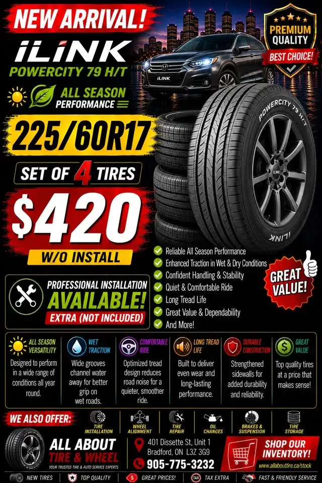 SALE! 225/60R17 ILINK POWERCITY 79 H/T ALL SEASON TIRES! in Tires & Rims in Markham / York Region - Image 2