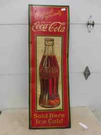 1930s Coca Cola Vertical Tin Bottle Sign 18'' x 54'' -Rare