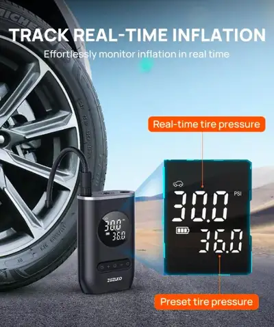ZGZUXO Tire Inflator Portable Air Compressor, 150PSI Electric Bike Pump, Cordless Air Pump for Car T...