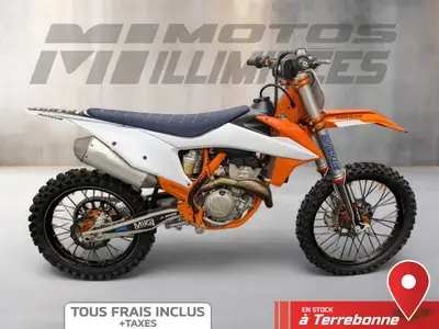 KTM 350 SX-F 2022 Orange 65 km au compteur. Motos Illimitées Terrebonne. Prix de vente inclus les fr...