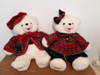 Vintage Christmas Snowflake Teddy Bear Pair 1999 White Soft