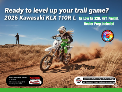 Less than $29 weekly all in, on the trail! ^oacAt Jim Gilbert’s PowerSports Canada’s #1 Selling Kawa...