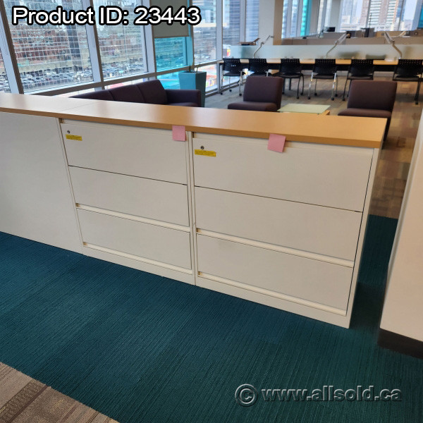 White Steelcase 3 Drawer Lateral File Cabinet w/ Blonde Wood Top in Storage & Organization in Calgary