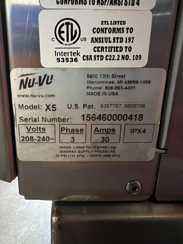 $27k Nu-Vu X5 - All In One Electric Oven Proofer - 5 full trays in Industrial Kitchen Supplies in Mississauga / Peel Region - Image 4