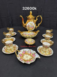 Love Story 22k gold hand painted Fragonard tea cups 