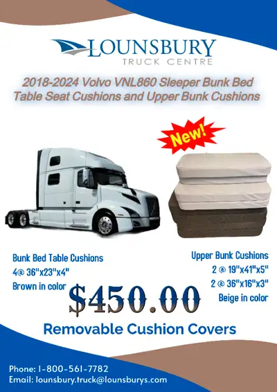 2018 - 2024 Volvo VNL860 Sleeper Bunk Bed and Table Seat Cushions and Upper Bunk Cushions Bunk Bed T...