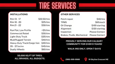 Calgary, winter tire change, seasonal tire change, best tire install, tire swap Acura, Audi, BMW, Bu...