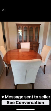 Dining room table, leef,  buffet & hutch + 4 or 6 chairs.