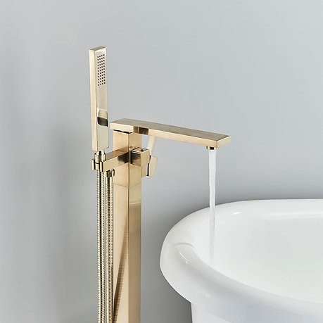 Waterfall Tub Filler with Hand Shower Brushed Gold in Bathwares in Edmonton