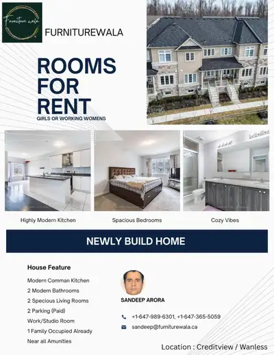 Rooms for rent, Girls & Working Women Brampton