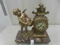 French Cherub Figurine Mantle Clock with Marble Base